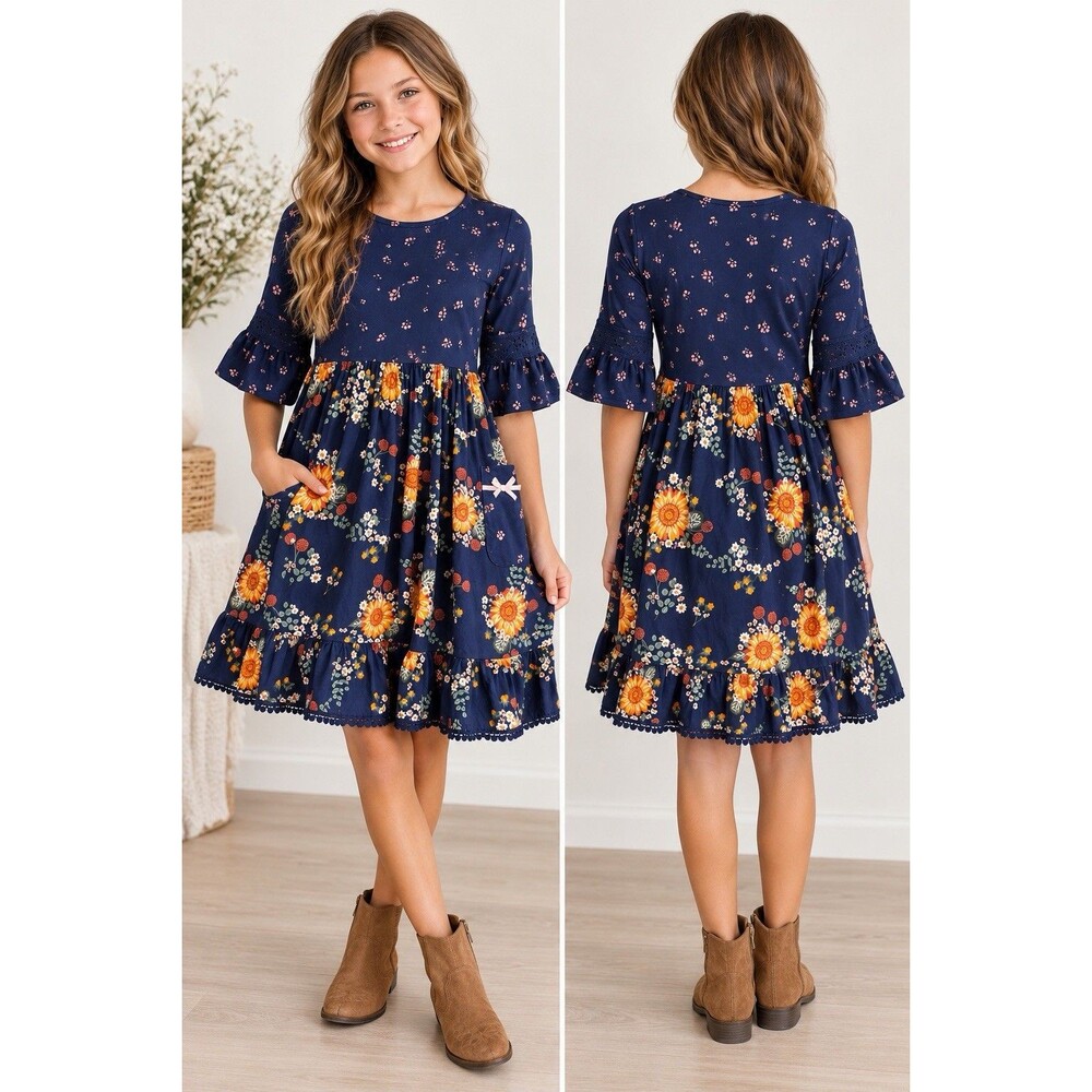 Matilda Jane Just Imagine Callista Girls Multi-Floral Print Dress 12